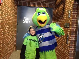 James with the Columbus Clippers Mascot Krash